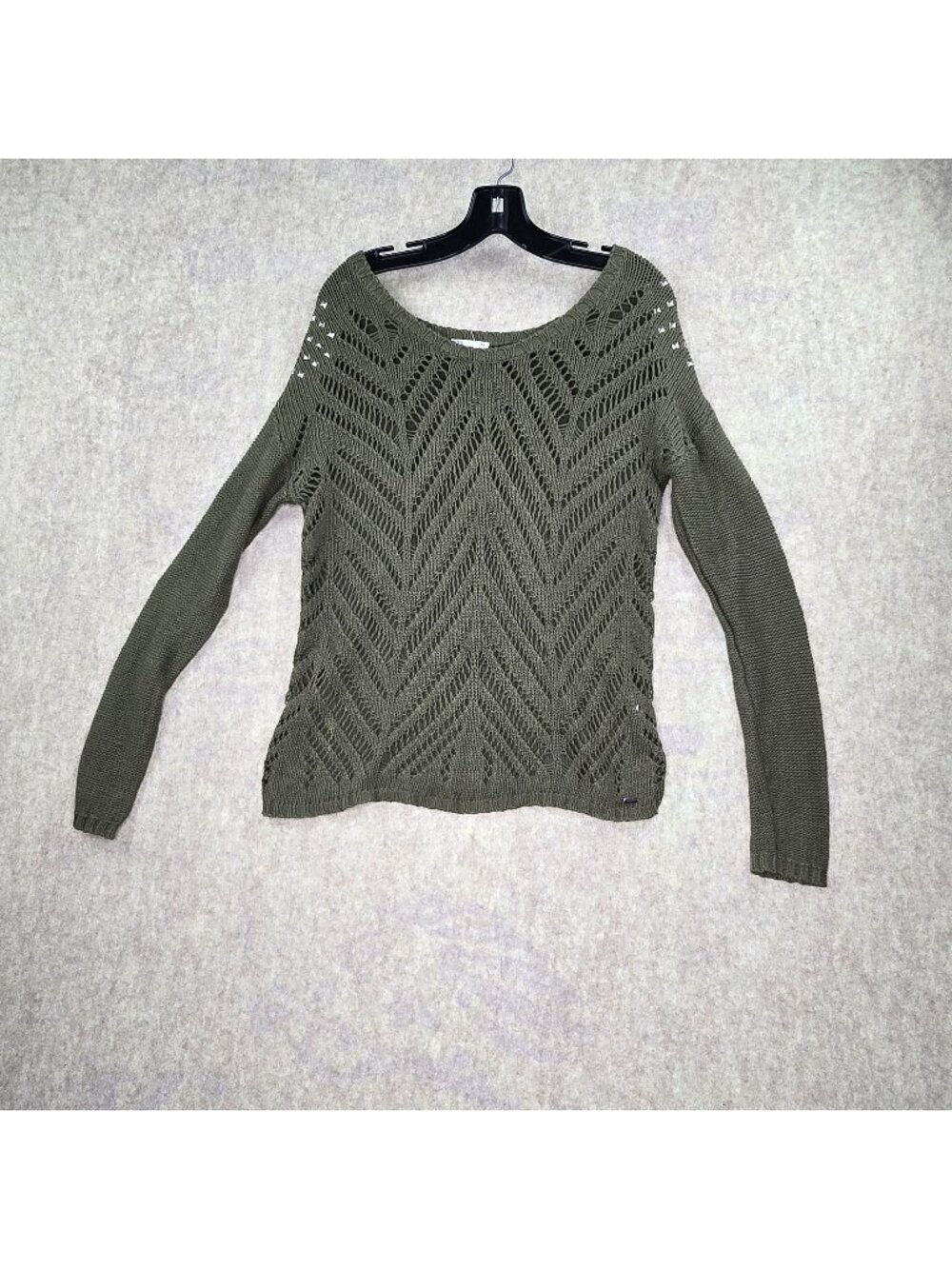 Garage Lightweight Open-Knit Chevron Sweater Army Green Cotton Blend Medium M